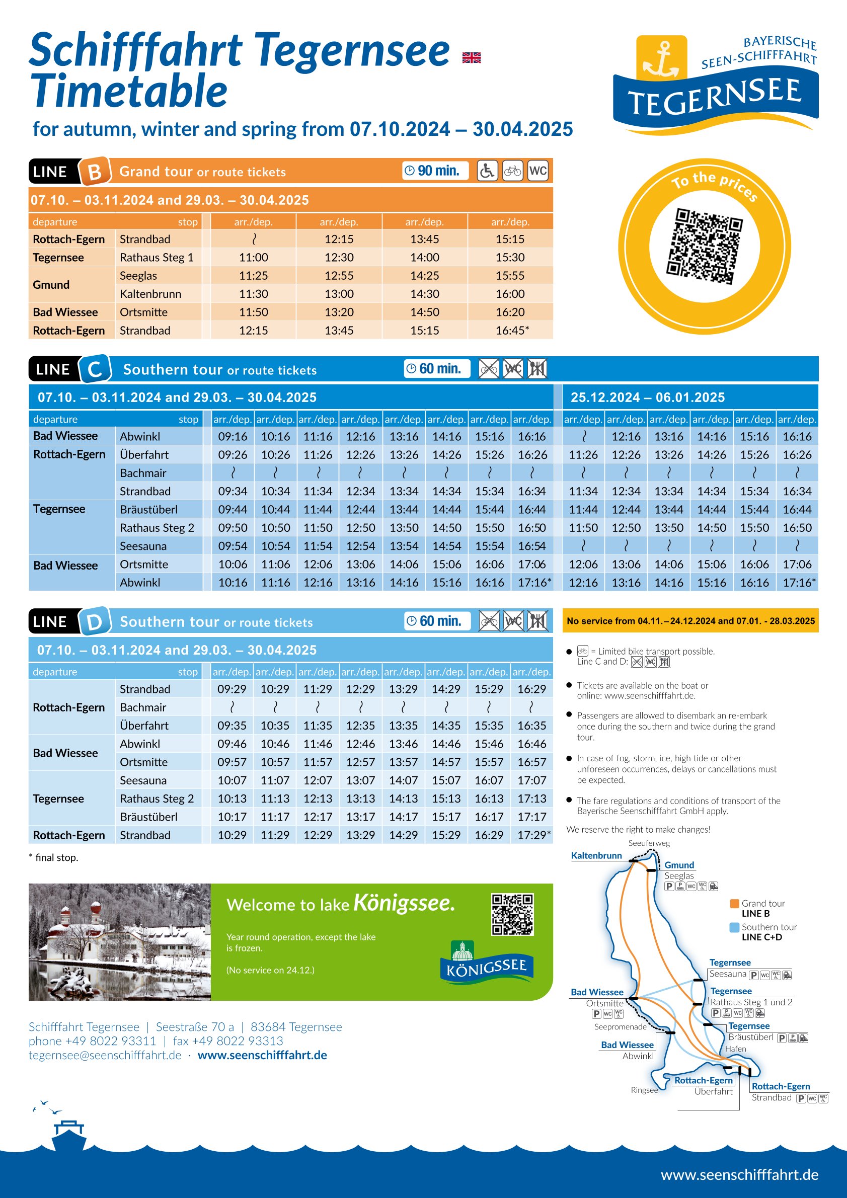 Timetable for the shipping on Lake Tegernsee